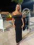 Black Off-Shoulder Evening Maxi Dress